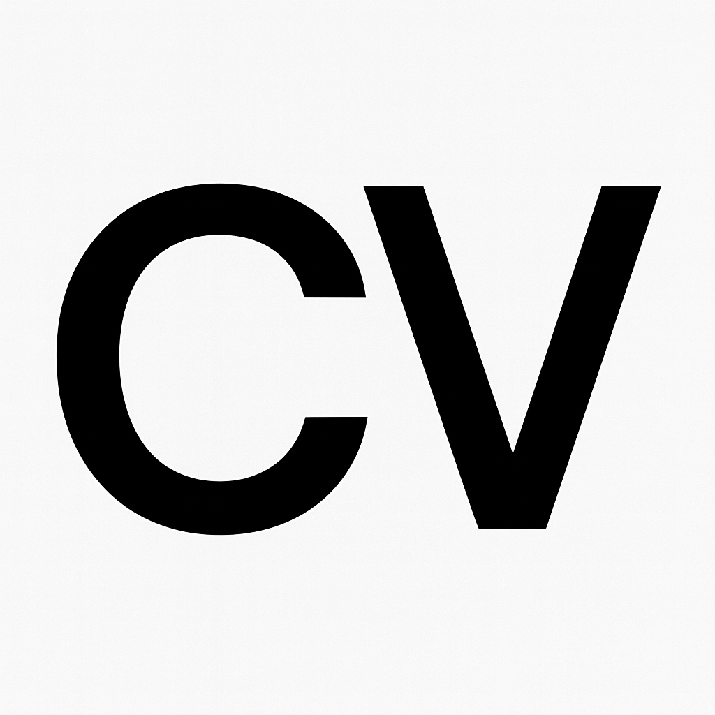 Black livestock brand design of a bold CV, drawn in simple black and white style